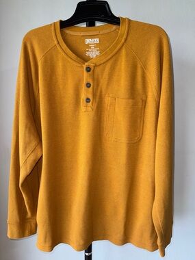 Duluth Trading Co NWT Men’s Long-Sleeve Henley in Mustard Yellow 2XL